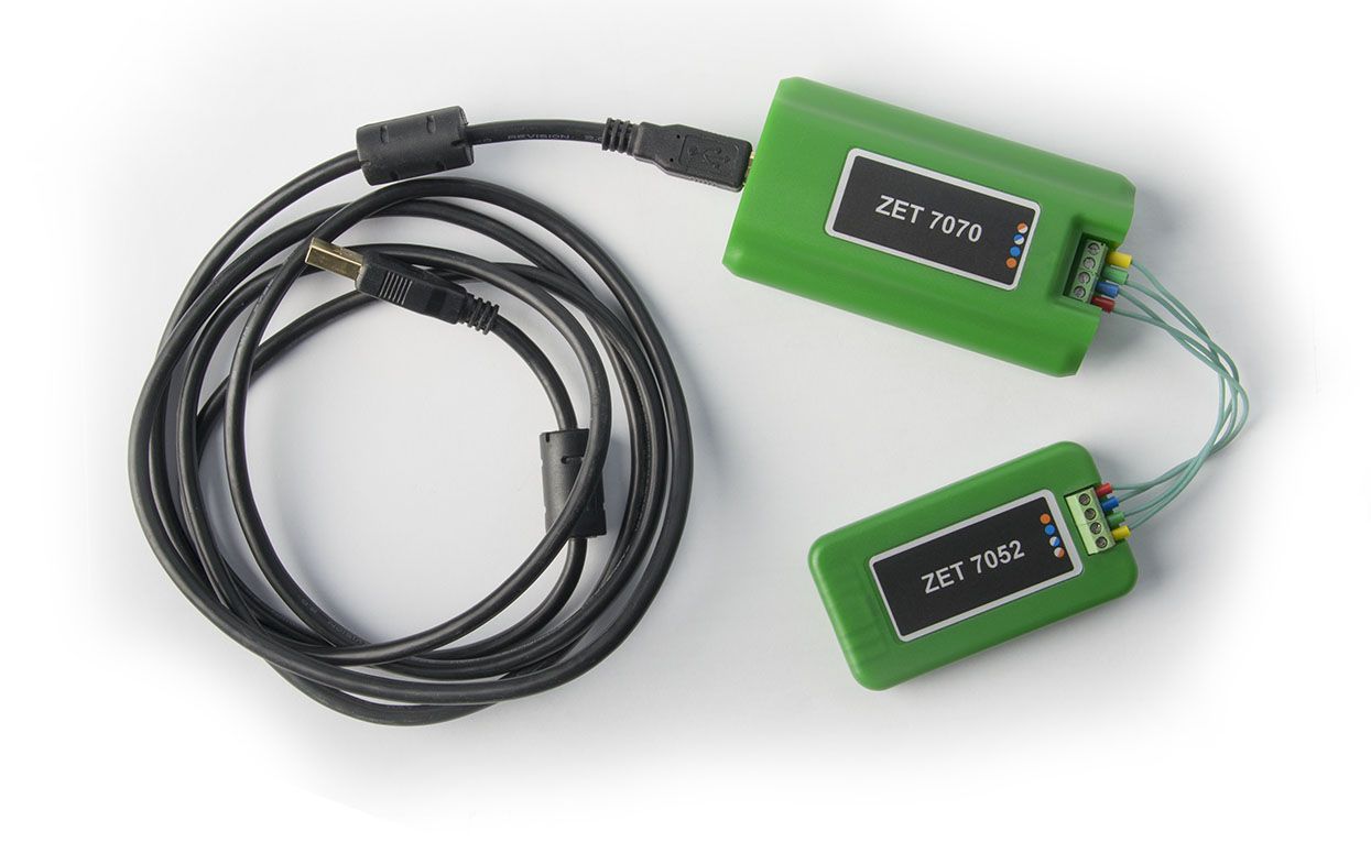 ZET 7070 (преобразователь интерфейса USB-RS485) + ZET 7052 (цифровой трехкомпонентный датчик линейного ускорения)