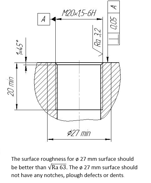 Hydrophone BC 312 - mounting seat layout and dimensions