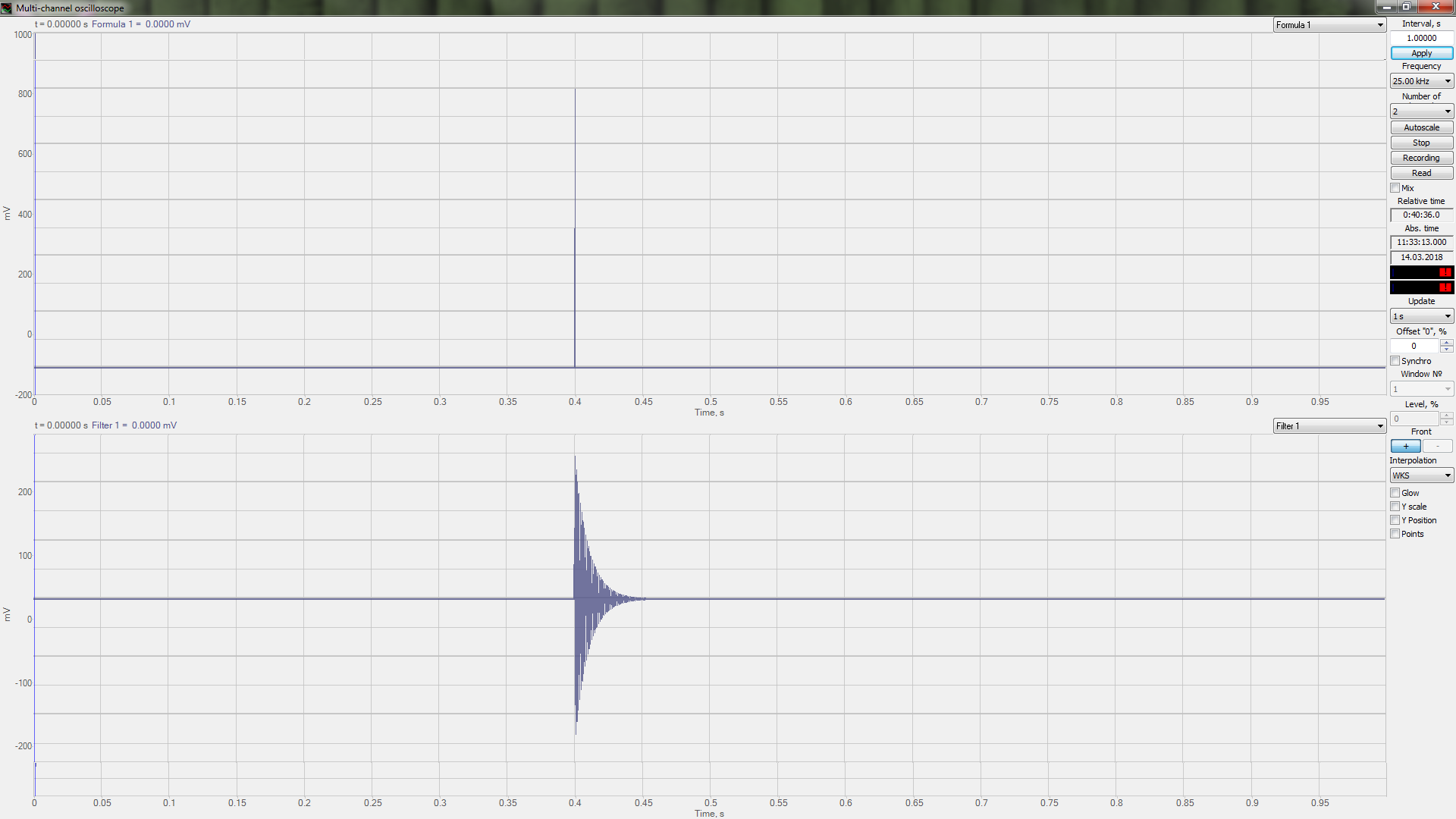 Generating a signal from a file - Multichannel oscilloscope program