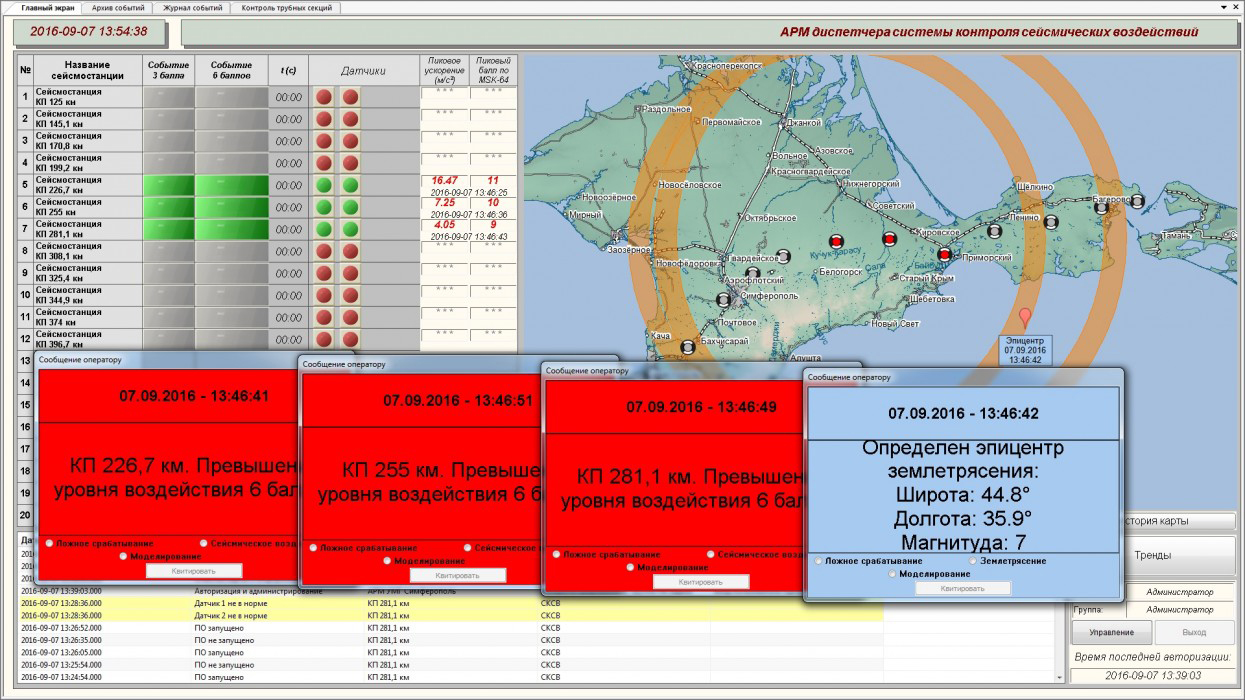 SHM - Seismic impact level control - Interface of the monitoring workstation