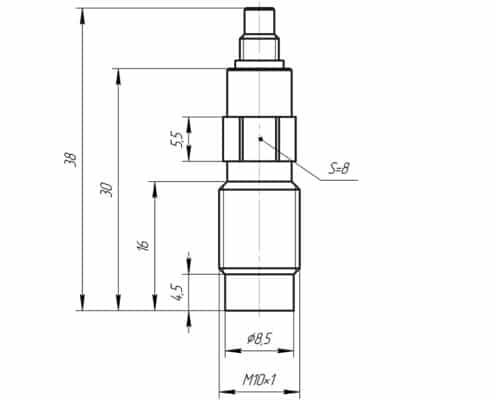 Миниатюрный датчик динамического давления ZET 803. Габаритный чертеж